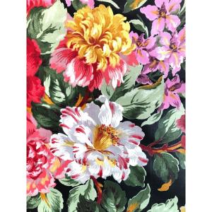 Chintz Naturalist 19th Century Bouquet Flower Dahlia Printed Mulhouse