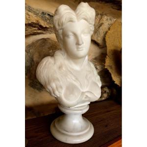 Sculpture Statue Marble Bust Carrara Woman In Antique 19th Century