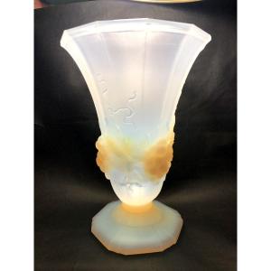 Art Deco Opalescent Glass Vase Signed Verlux Etling Dlg Sabino Lalique Grape Cluster