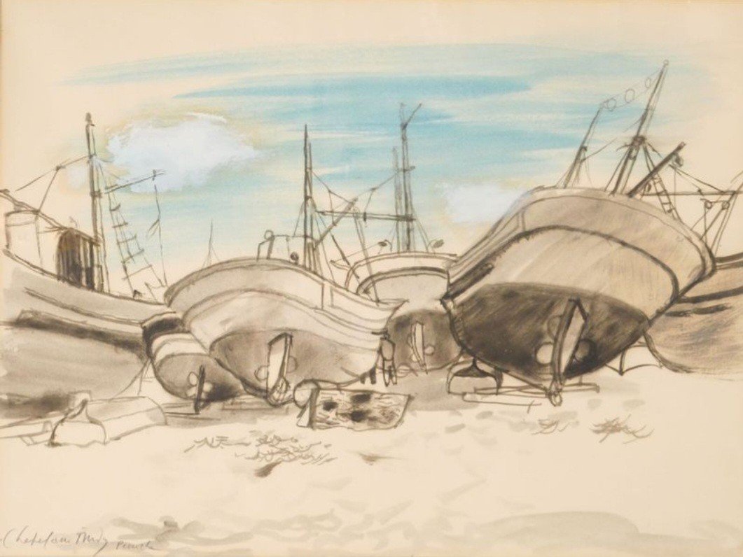 Roger Chapelain-Midy (1904-1992)  Aquarelle Signée Et Titrée En Bas à Gauche « Péniche ». -photo-2