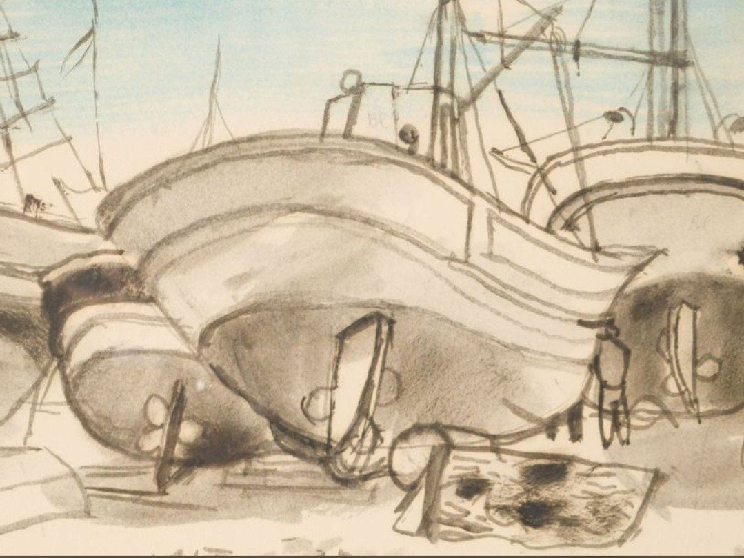 Roger Chapelain-Midy (1904-1992)  Aquarelle Signée Et Titrée En Bas à Gauche « Péniche ». -photo-4