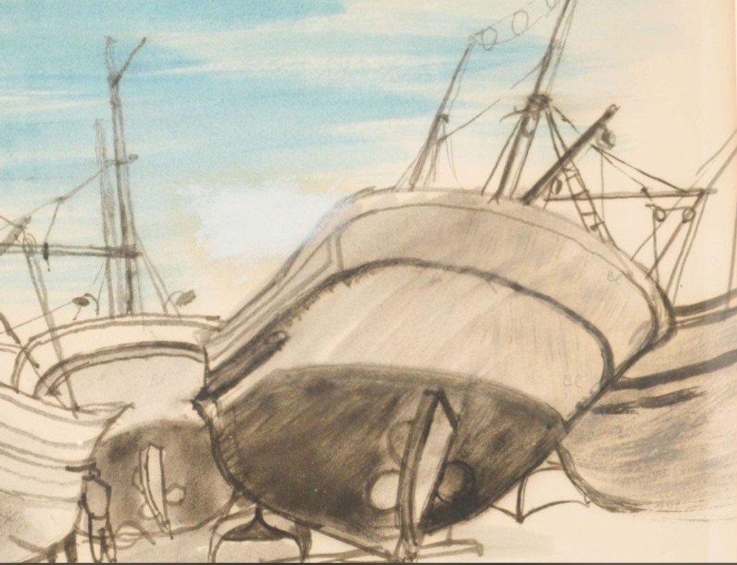 Roger Chapelain-Midy (1904-1992)  Aquarelle Signée Et Titrée En Bas à Gauche « Péniche ». -photo-1