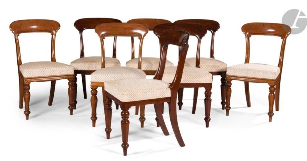 Suite 8 Chaises Acajou Massif Angleterre 1880