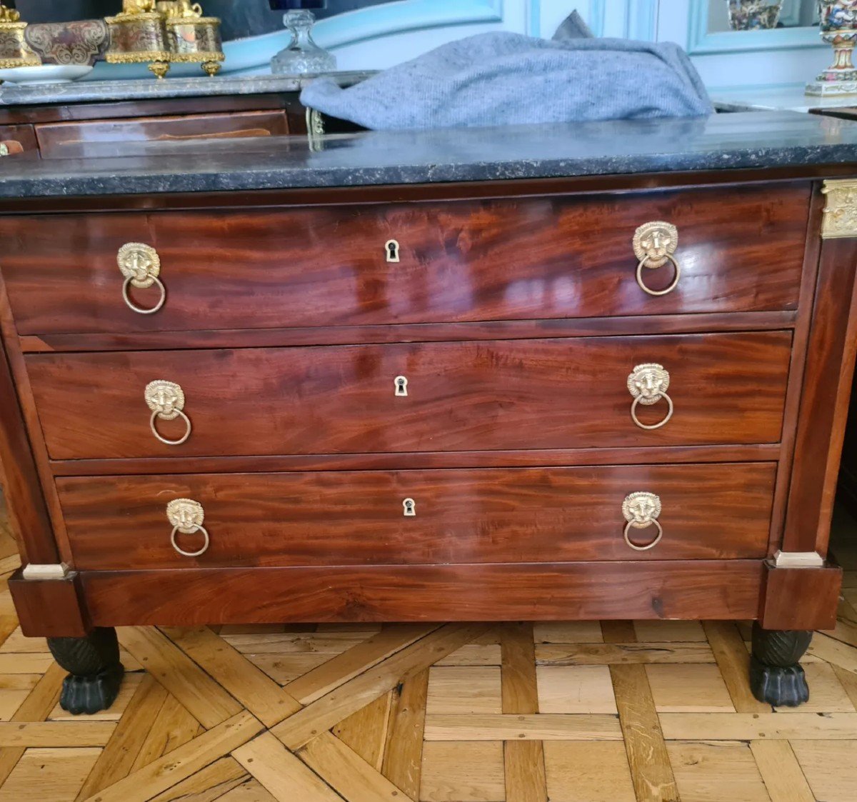 Commode En Acajou , époque Empire Vers 1805 , Parfaitement Restaurée. -photo-1