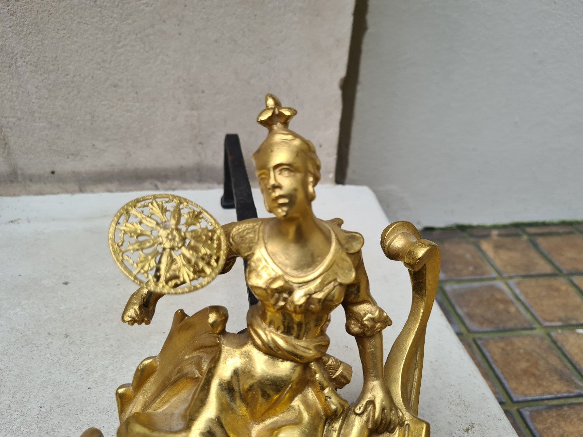 Paire De Chenets Aux Chinois , En Bronze Doré , Seconde Moitié XIXème-photo-1