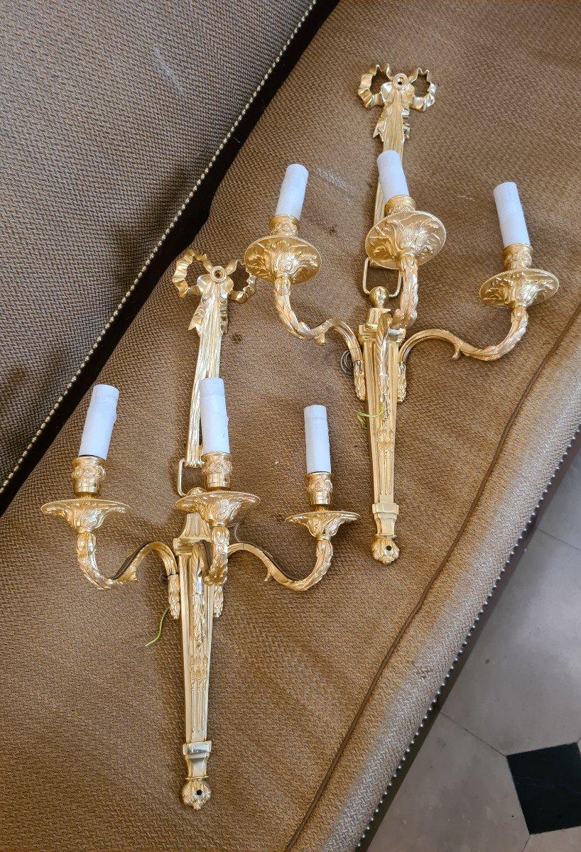 Large Pair Of Louis XVI Style Sconces, Maison Charles, 20th Century-photo-2