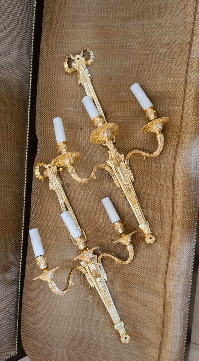 Large Pair Of Louis XVI Style Sconces, Maison Charles, 20th Century-photo-3