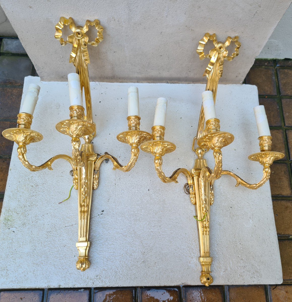 Large Pair Of Louis XVI Style Sconces, Maison Charles, 20th Century-photo-4