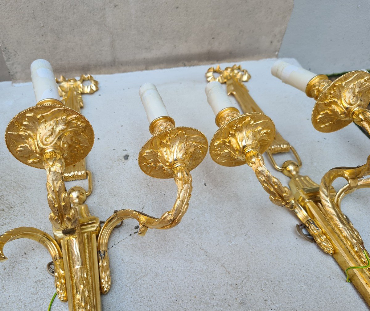 Large Pair Of Louis XVI Style Sconces, Maison Charles, 20th Century-photo-2