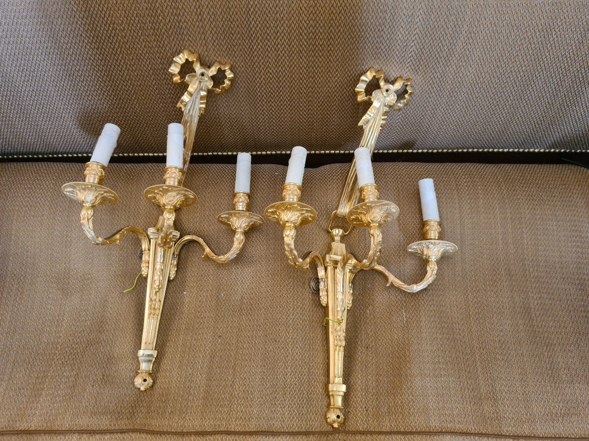 Large Pair Of Louis XVI Style Sconces, Maison Charles, 20th Century