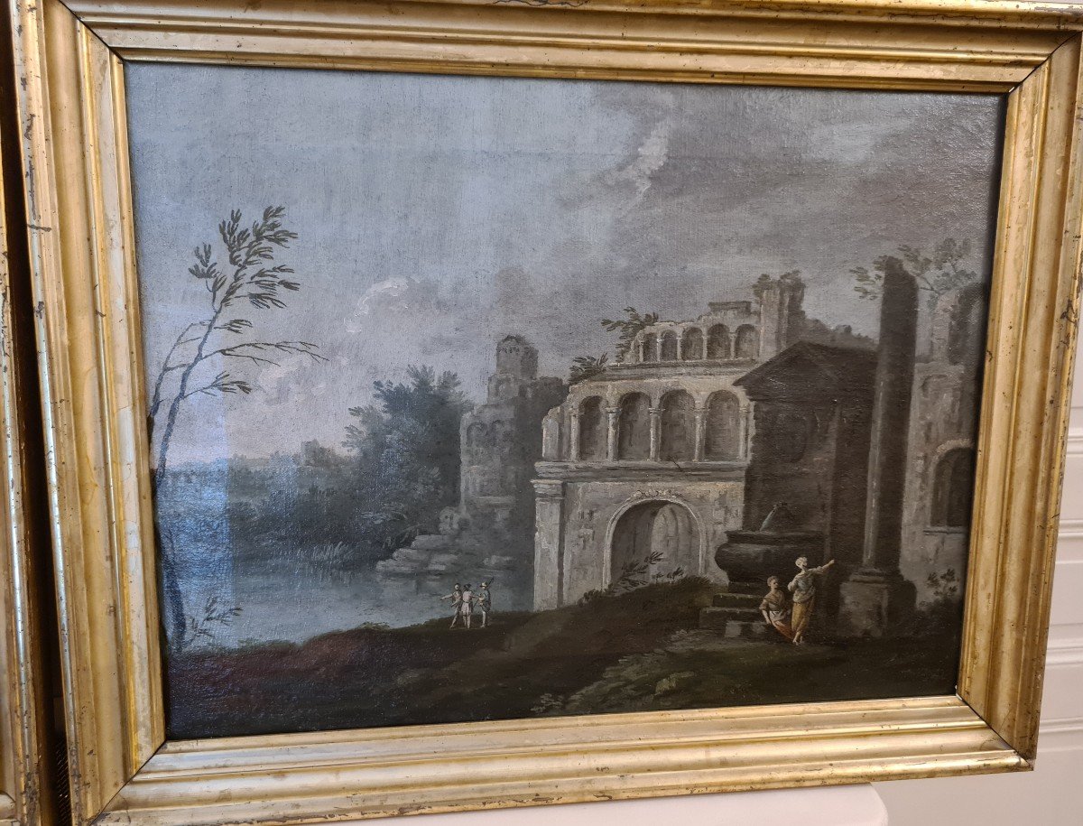 Pair Of Canvases Italy Mid-18th Century Att Giacomo Van Lint (1723-1780) - Surroundings Of Rome-photo-3