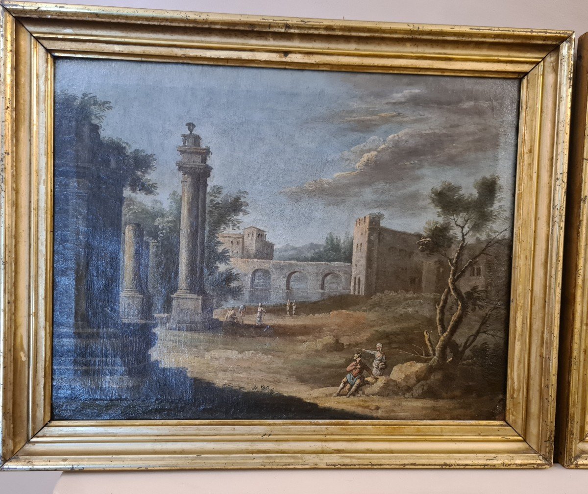 Pair Of Canvases Italy Mid-18th Century Att Giacomo Van Lint (1723-1780) - Surroundings Of Rome-photo-4