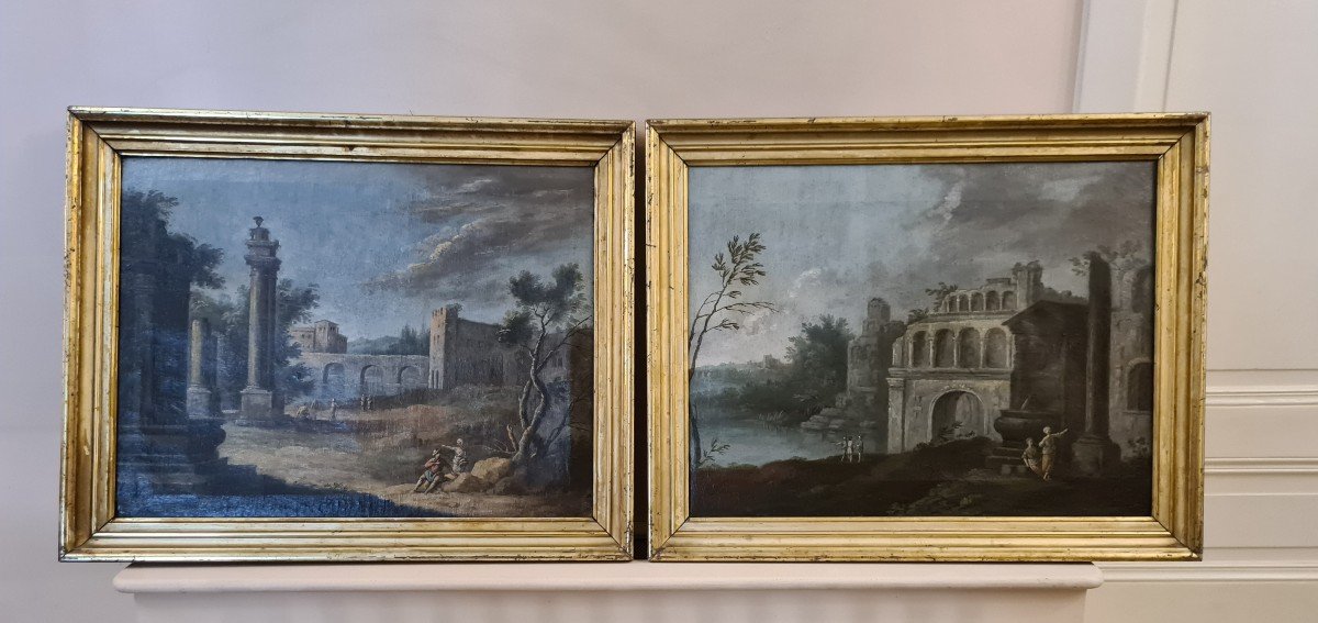 Pair Of Canvases Italy Mid-18th Century Att Giacomo Van Lint (1723-1780) - Surroundings Of Rome