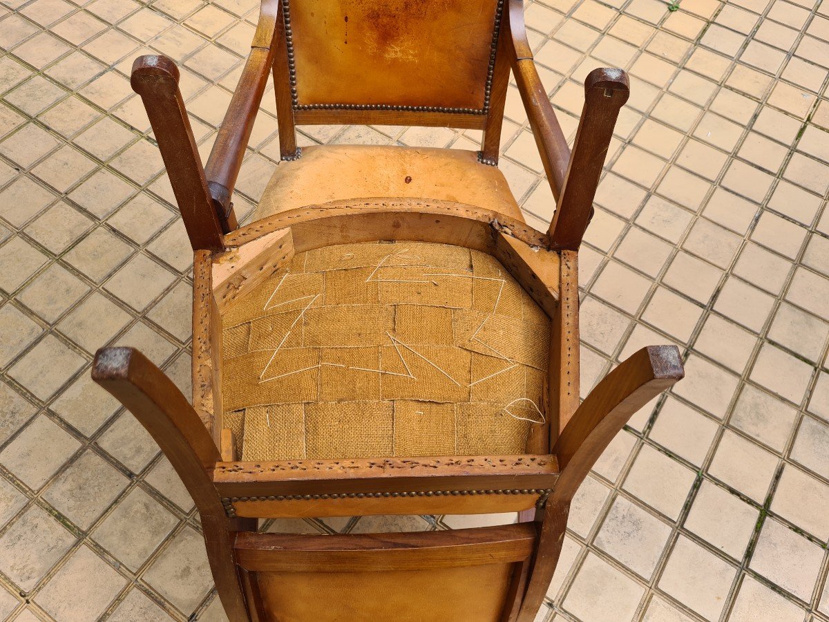 Paire De Fauteuils Epoque Consulat (1800-1804) , Acajou Et Placage Acajou . -photo-2