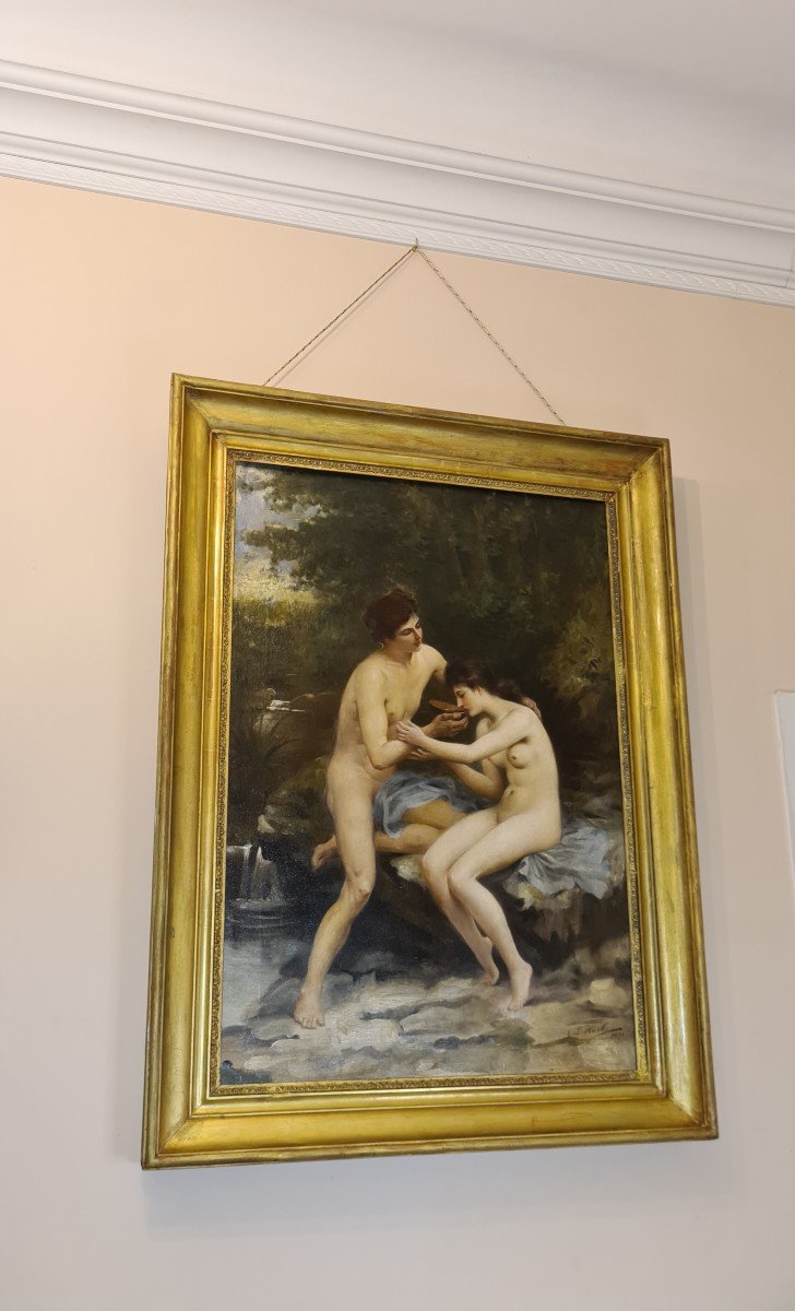 Louis Hierle (1856-1906) 100x 68cm –tristan Et Iseult–signé Daté 1991– Art Pompier - Sans Cadre