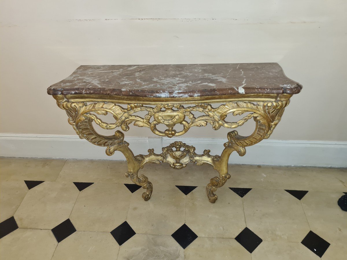 Elégante Console En Bois Doré époque Louis XV , Vers 1750. -photo-2