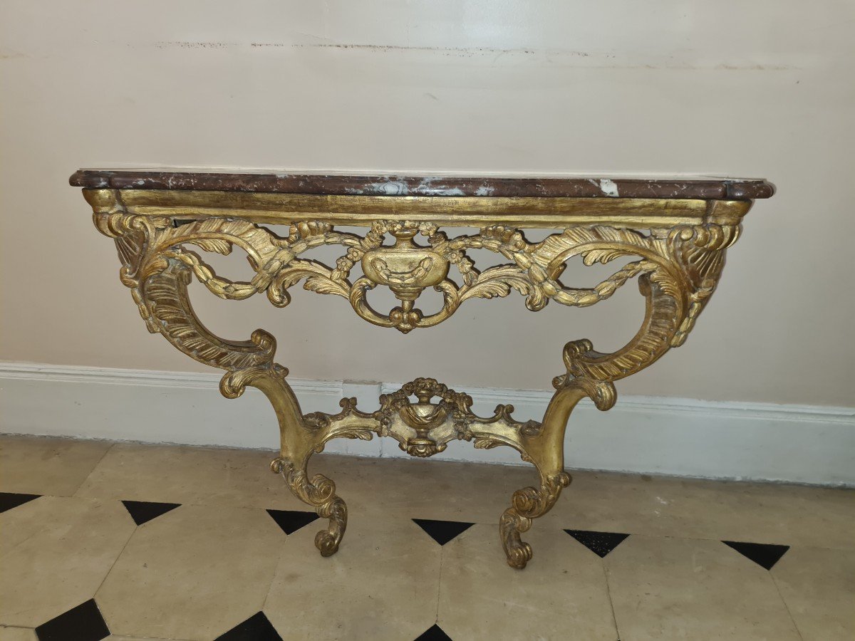 Elégante Console En Bois Doré époque Louis XV , Vers 1750. -photo-3