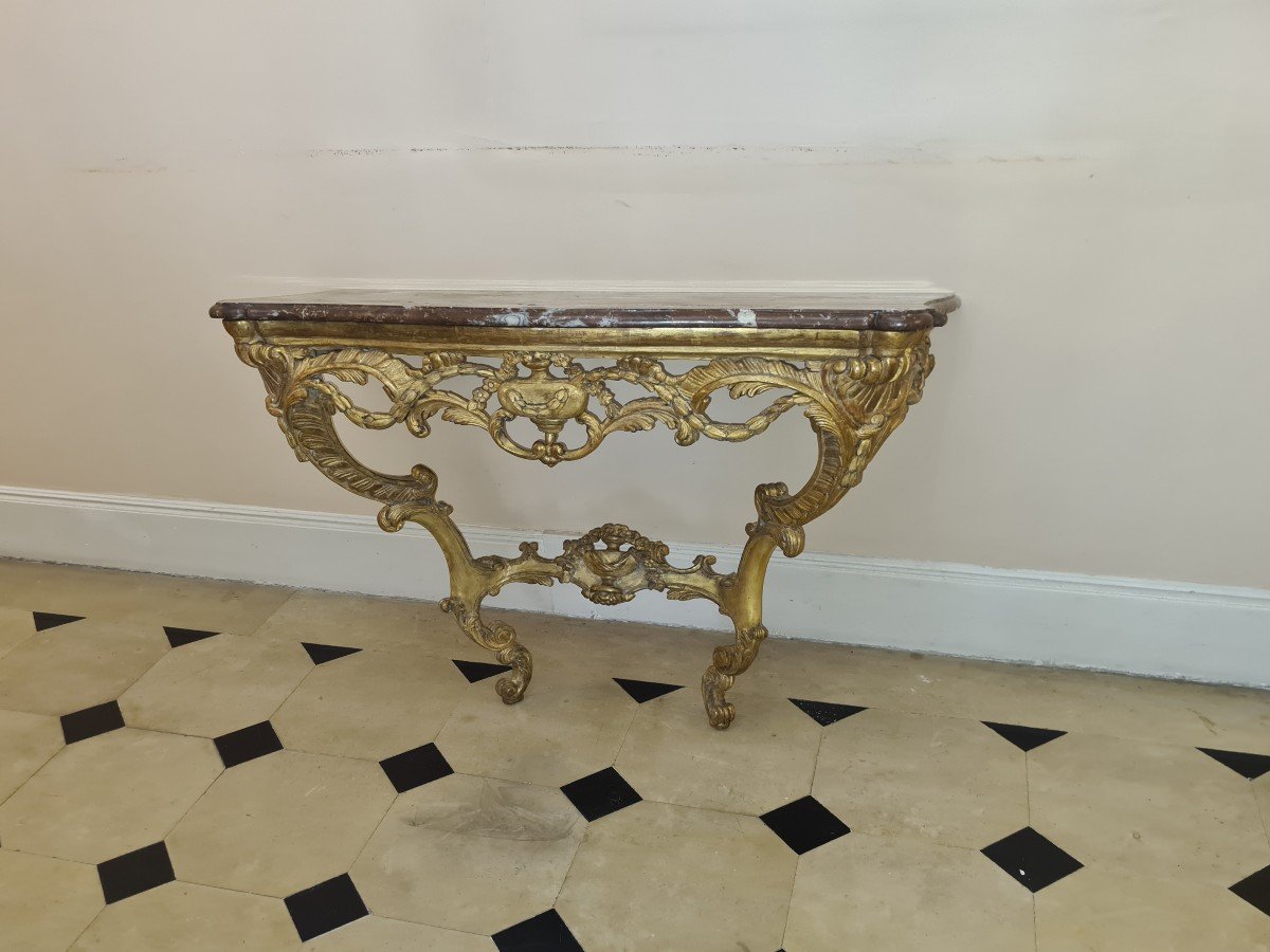 Elégante Console En Bois Doré époque Louis XV , Vers 1750. 