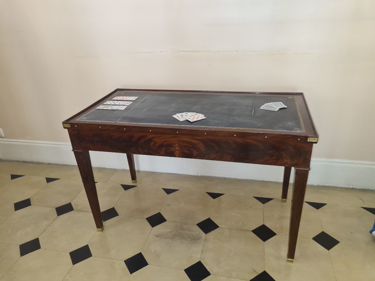 Table Tric-trac En Acajou - époque DIRECTOIRE - Avec Ses Bougeoirs. -photo-4