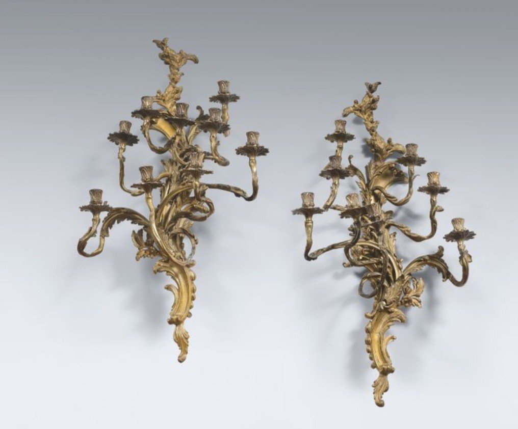 Grande Paire d'Appliques à 9 Bras De Lumières , Style Louis XV , XIXème . 