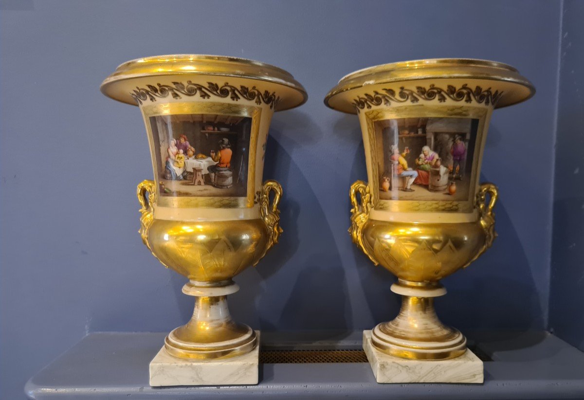 Paire De Vases Médicis En Porcelaine - 1er Tiers Du XIXème -photo-4