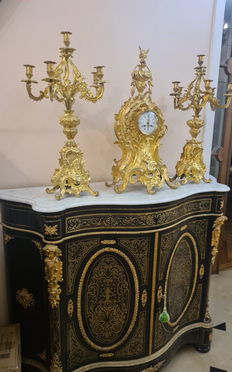 Importante Et Spectaculaire Garniture De Cheminée En Bronze Doré Style Louis XV , Fin XXème -photo-2