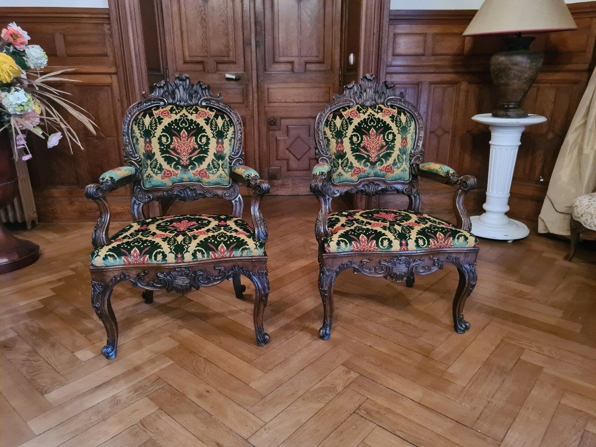 Exceptionnelle Paire De Fauteuils Italiens à Châssis - Venise Début XVIIIème - Circa 1720-photo-2