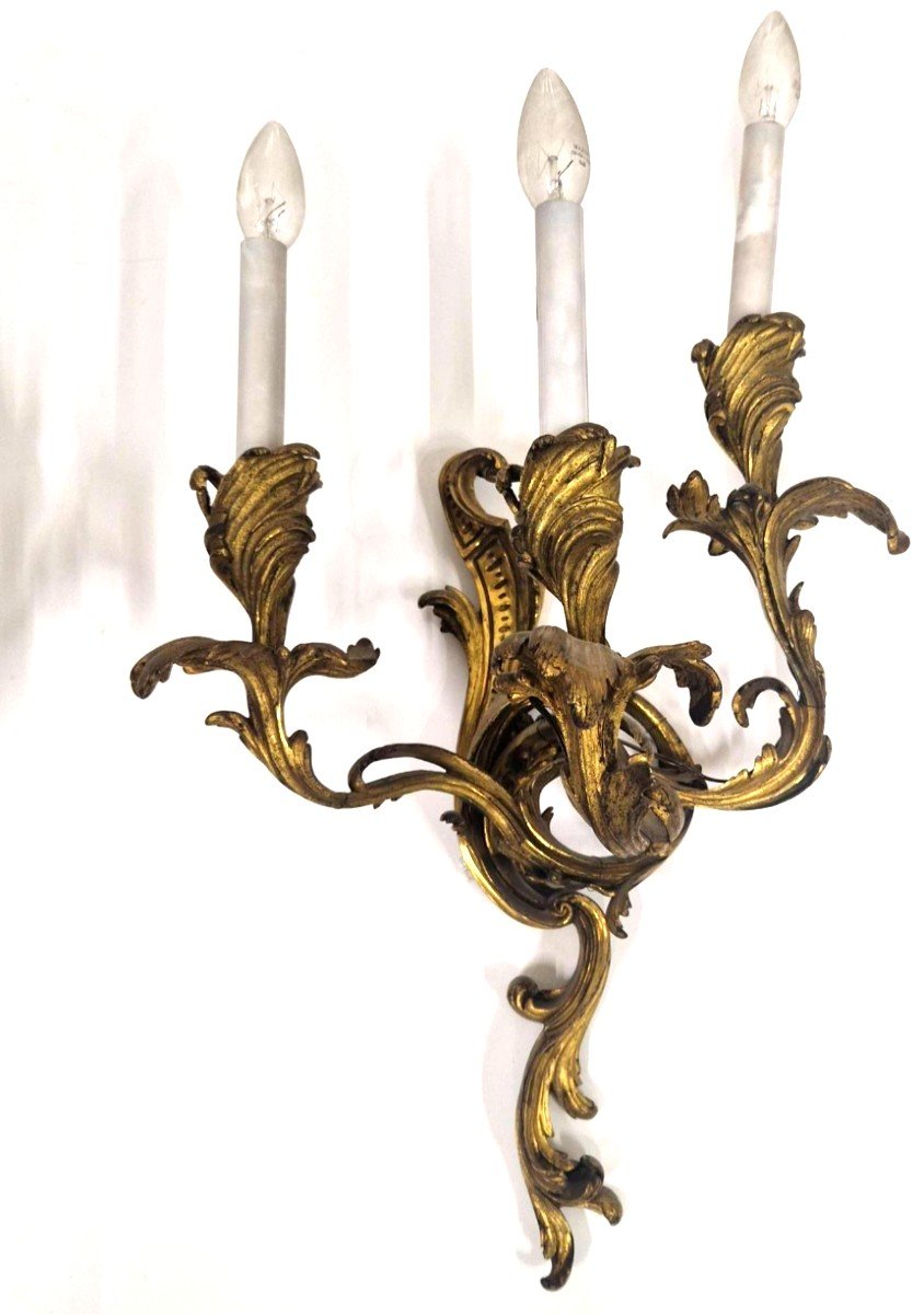 Grande Paire Appliques De Style Louis XV ,  En Bronze Doré , époque XIXème -photo-4