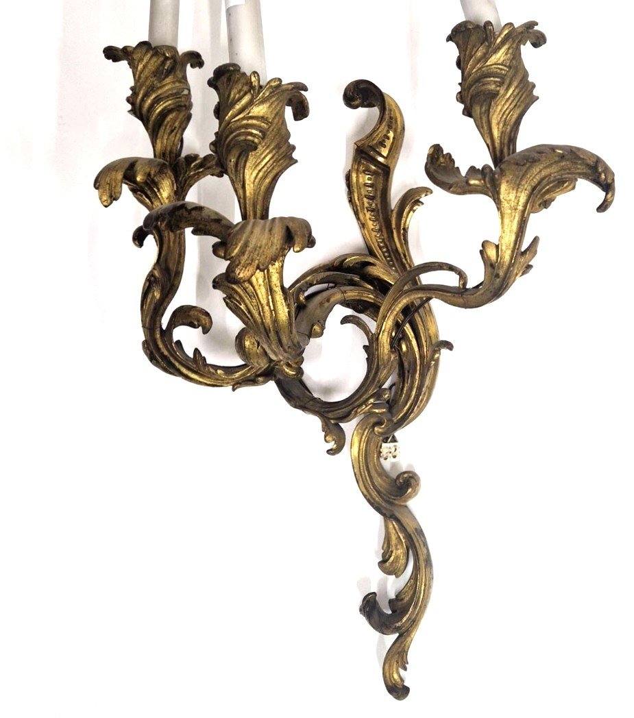 Grande Paire Appliques De Style Louis XV ,  En Bronze Doré , époque XIXème -photo-2