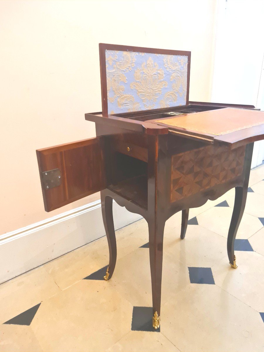 Rare Petite Table De Salon  à écran , En Marqueterie De Croisillons - Ep Louis XV- Circa 1760 -photo-1