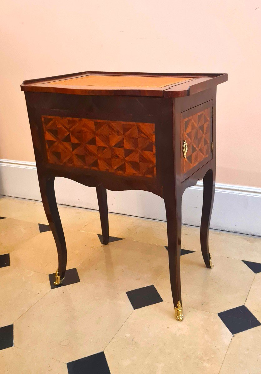 Rare Petite Table De Salon  à écran , En Marqueterie De Croisillons - Ep Louis XV- Circa 1760 -photo-3