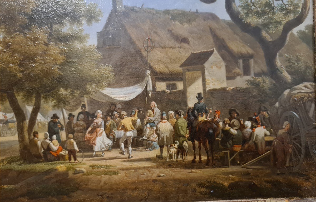 Jean-françois Demay (1798 - 1850) - Scène De Fête Villageoise- Sur Sa Toile D’origine 22 X 27cm-photo-2