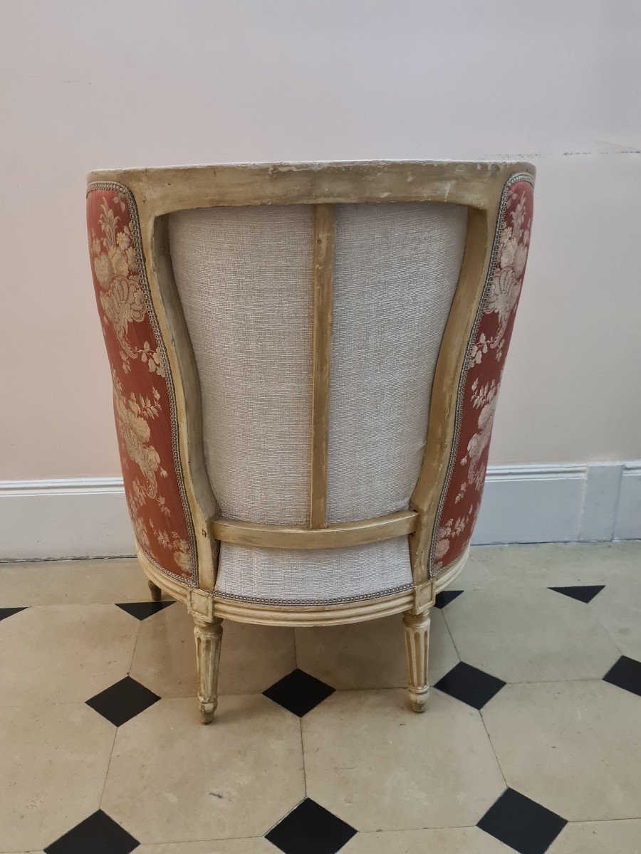 Bergère Gondole En Bois Laqué époque Louis XVI , Circa 1785. -photo-3