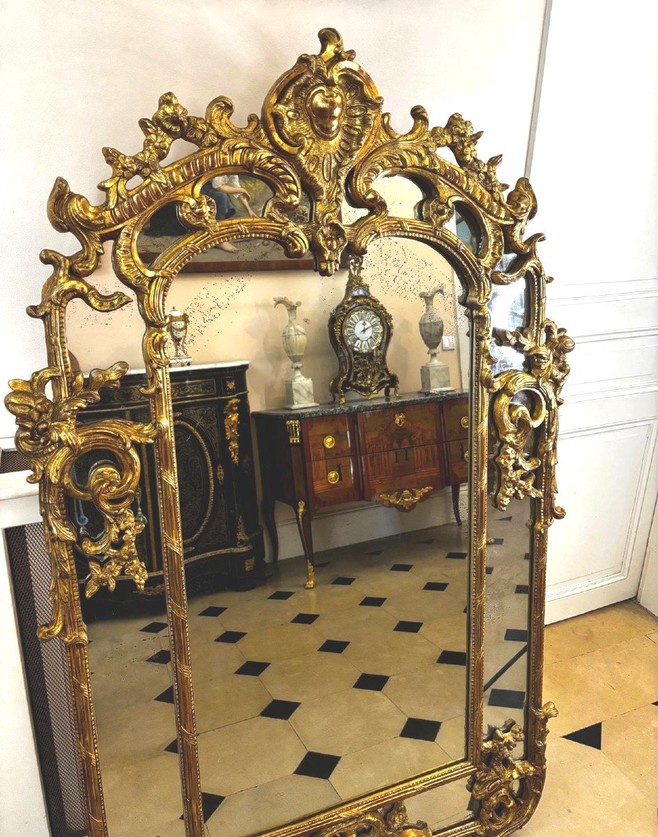 Louis XV Style Gilded Wood Mirror With Glazing Beads, Late 18th Century-photo-3