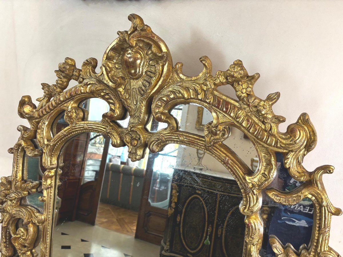 Louis XV Style Gilded Wood Mirror With Glazing Beads, Late 18th Century-photo-4