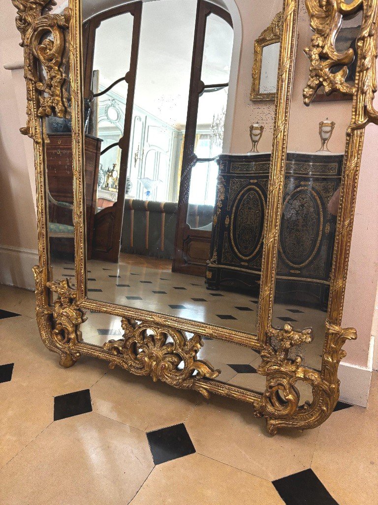 Louis XV Style Gilded Wood Mirror With Glazing Beads, Late 18th Century-photo-2