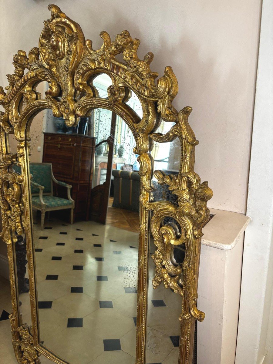 Louis XV Style Gilded Wood Mirror With Glazing Beads, Late 18th Century-photo-2