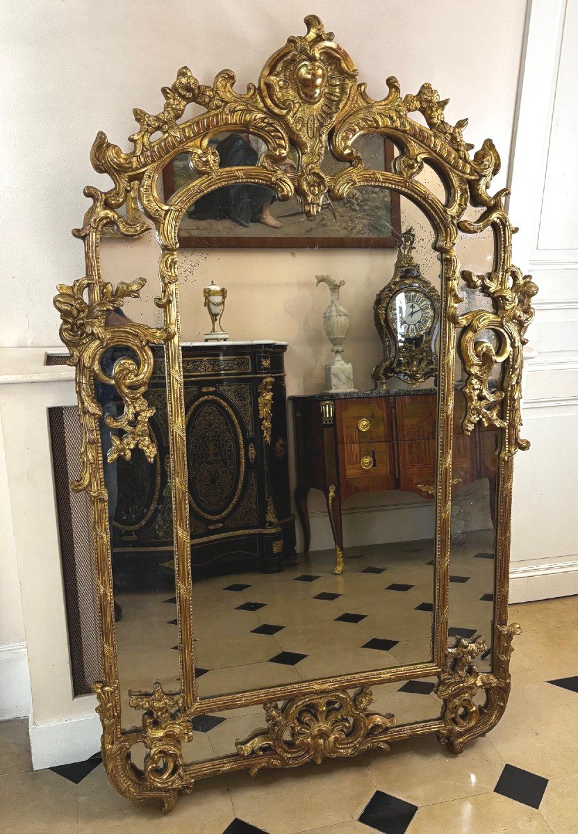 Louis XV Style Gilded Wood Mirror With Glazing Beads, Late 18th Century