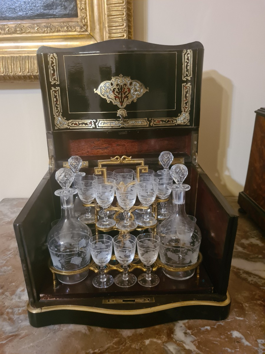  Napoléon III Period Boulle Marquetry Liqueur Cellar. Perfect Condition And Complet