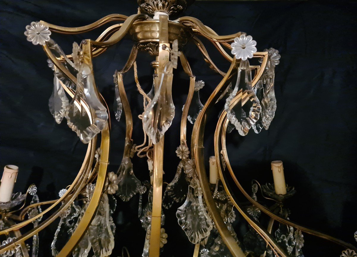 Gilt Bronze And Crystal Chandelier, 12 Arms Of Lights, Maison Lucien Gau-photo-2