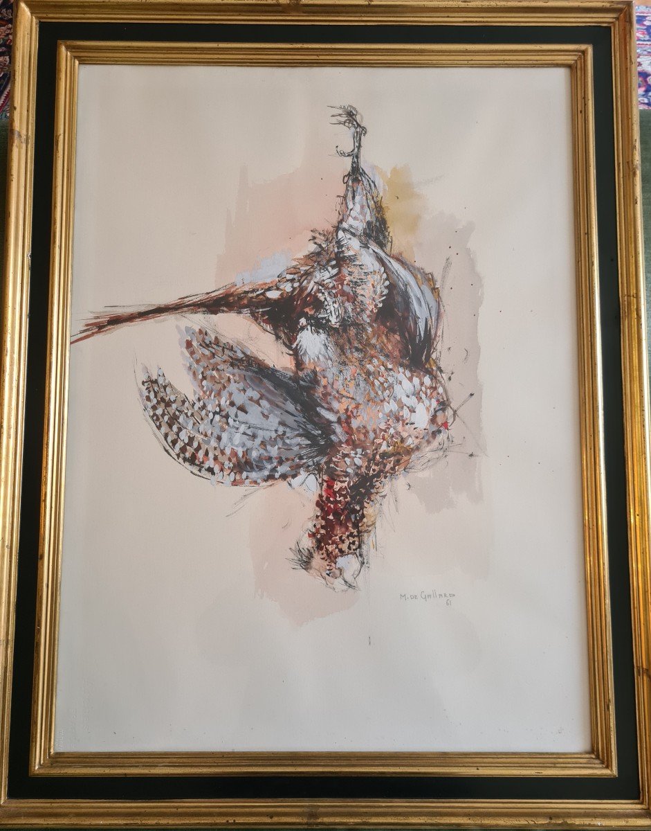 Michel De Gallard (1921-2007) La Poule Faisane , Aquarelle (65x56cm)