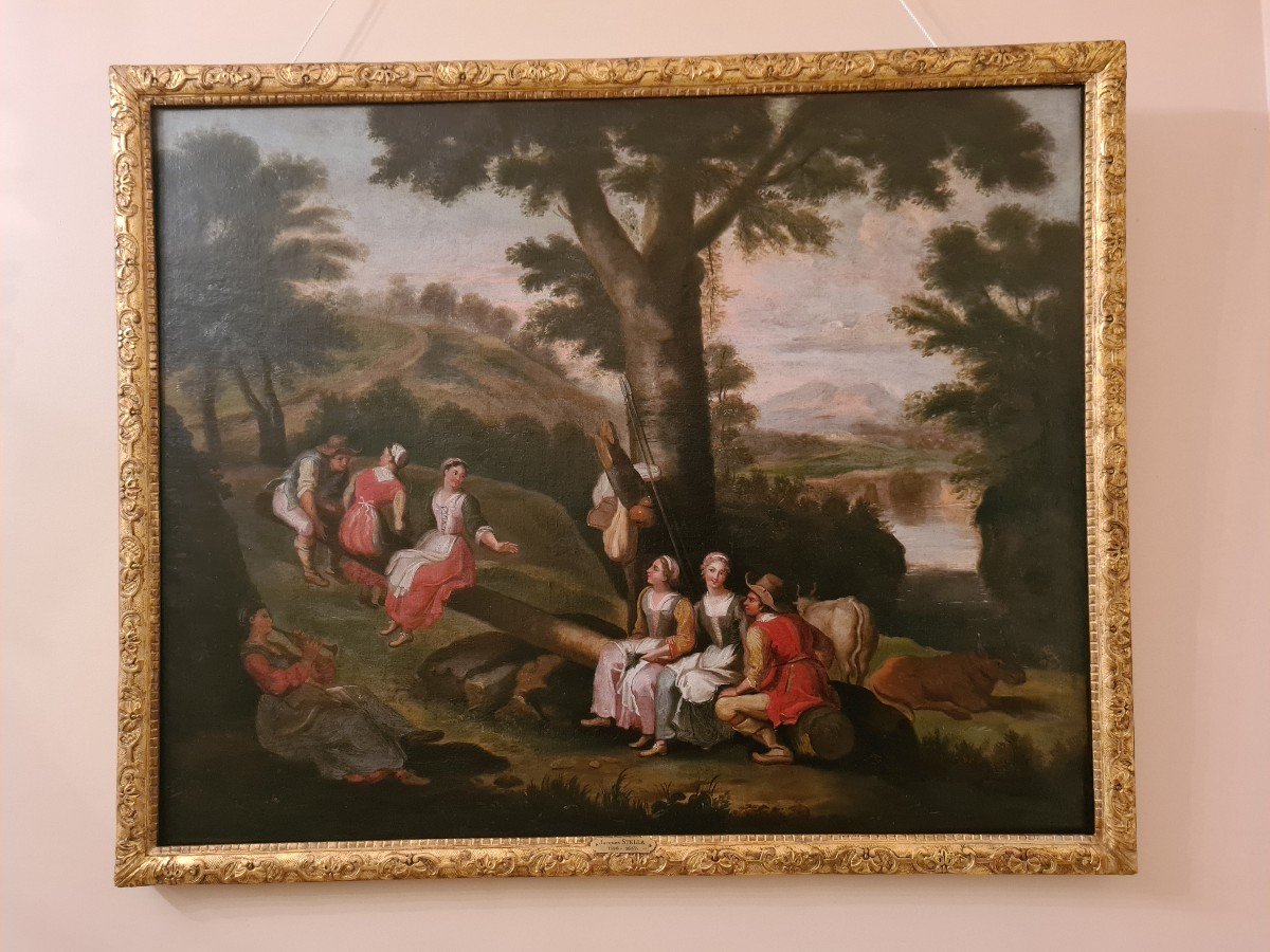 Paire de toiles,  École FranÇaise Du XVIIIe Siècle, d'Après Jacques Stella, Vers 1750. 80x100cm-photo-2