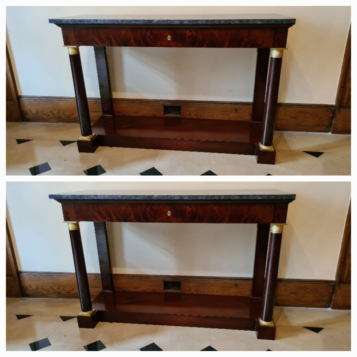 Large Pair Of Empire Consoles In Mahogany And Mahogany Veneer Circa 1812