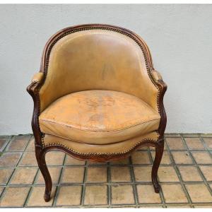 Antique French Louis XVI Style Mahogany Revolving Desk Chair in Leather