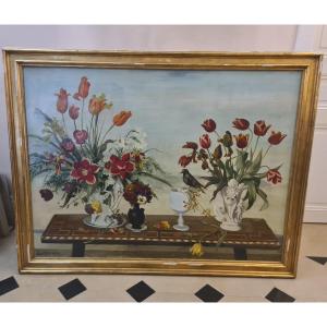 Roger Chapelain-mldy (1904-1992) Spring Bouquets Hst, Signed Lower Left, 97x130cm