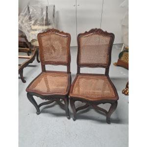 Pair Of Carved And Waxed Walnut Chairs, Early Louis XV Period