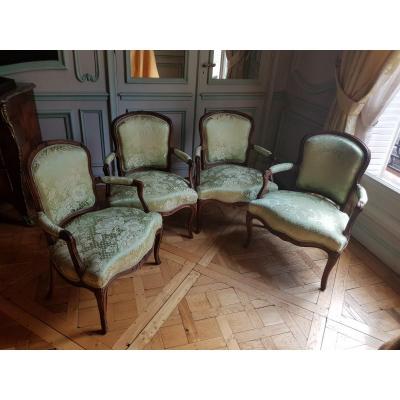 Suite Of 4 Louis XV Period Armchairs, Around 1760.