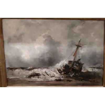 Tableau XIXème -bateau échoué -  Gallard Lepinay (1842-1885). 