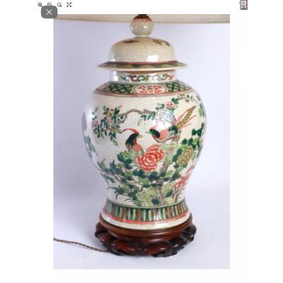 Potiche Mounted Lamp - Porcelain And Enamels From The Green Family - China XIXth.