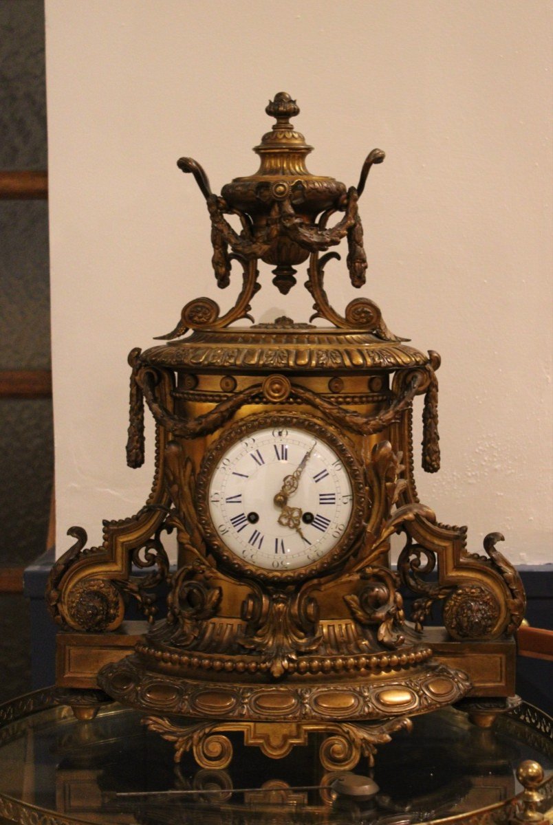 Pendulum In Gilt Bronze, France 19th Century-photo-3